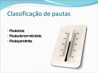 Classificação de pautas Pauta boa; Pauta da normalidade; Pauta pendente; 