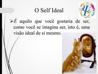 É aquilo que você gostaria de ser,
como você se imagina ser, isto é, uma
visão ideal de si mesmo.
O Self Ideal
 