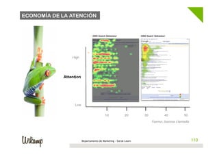 ECONOMÍA DE LA ATENCIÓN




                                                             Fuente:	
  Joantxo	
  Llantada	
  




                  Departamento de Marketing - Social Learn                                        110
 