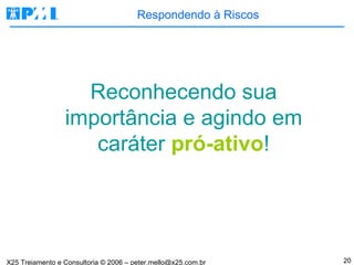 Respondendo à Riscos Reconhecendo sua importância e agindo em caráter  pró-ativo ! 