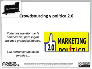 Crowdsourcing y política 2.0 Esta obra está licenciada bajo una Licencia Atribución-No Comercial-Compartir Obras Derivadas...