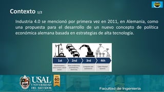 23/10/2019 Industria 4.0 e innovación 5sergio.salimbeni@usal.edu.ar
Contexto 1/2
Industria 4.0 se mencionó por primera vez en 2011, en Alemania, como
una propuesta para el desarrollo de un nuevo concepto de política
económica alemana basada en estrategias de alta tecnología.
 