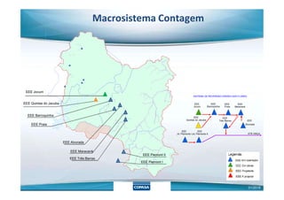 Macrosistema Contagem
EEE Jocum
SISTEMA DE REVERSÃO VÁRZEA DAS FLORES
EEE Quintas do Jacuba
EEE Barroquinha
EEE Praia
EEE Alvorada
EEE Maracanã
EEE Três Barras
EEE Piemont II
EEE Piemont I
01/2018
EEE
Barroquinha
EEE
Praia
EEE
Maracanã
EEE
Alvorada
EEE
Três Barras
EEE
Jocum
EEE
Quintas do Jacuba
EEE
Jd. Piemonte I
EEE
Jd. Piemonte II ETE ONÇA
 