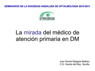 La  mirada  del médico de atención primaria en DM SEMINARIOS DE LA SOCIEDAD ANDALUZA DE OFTALMOLOGIA 2010-2011 Juan Daniel Delgado Bellido C.S. Huerta del Rey. Sevilla 