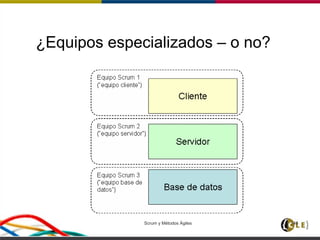 ¿Equipos especializados – o no?
Scrum y Métodos Ágiles 146
 