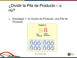 ¿Dividir la Pila de Producto – o
no?
 Estrategia 1: un Dueño de Producto, una Pila de
Producto
Scrum y Métodos Ágiles 151
 
