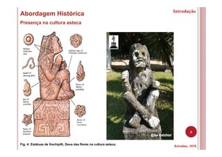 6
Abordagem Histórica
Fig. 4: Estátuas de Xochipilli, Deus das flores na cultura asteca.
Presença na cultura asteca
Schultes, 1976
Introdução
 