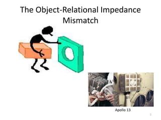 The Object-Relational Impedance
Mismatch
Apollo 13
2
 
