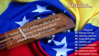 Grupo II:
BR. Marean Garcia
BR. Gabriela Garavito
BR. Noely Gerardino
BR. Gabriela Gil
BR. Leander Gonzalez
BR. Carlos Gonzalez
BR. Alejandro Socorro
Br. Mariangela Suarez
 