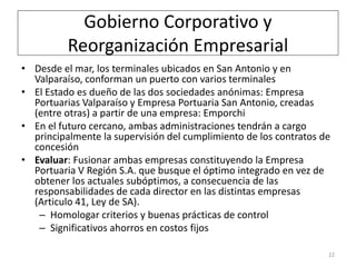 Gobierno Corporativo y
          Reorganización Empresarial
• Desde el mar, los terminales ubicados en San Antonio y en
  ...