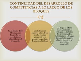 CONTINUIDAD DEL DESARROLLO DE COMPETENCIAS A LO LARGO DE LOS BLOQUES