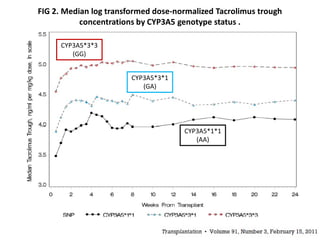 FIG 2. Median log transformed dose-normalized Tacrolimus trough
           concentrations by CYP3A5 genotype status .

     CYP3A5*3*3
        (GG)


                        CYP3A5*3*1
                           (GA)




                                     CYP3A5*1*1
                                        (AA)
 