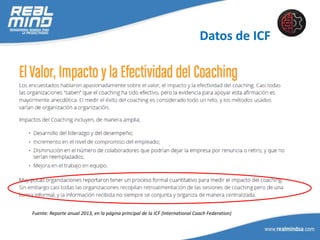 Datos de ICF
Fuente: Reporte anual 2013, en la página principal de la ICF (International Coach Federation)
 