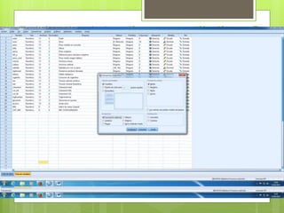 Tabla de datos tipo cuantitativo. O
tablas de contribución.
 Elegimos tres variables cuantitativas.
 A continuación picamos en estadísticos
para obtener: media, cuartiles,
desviación estándar.
 