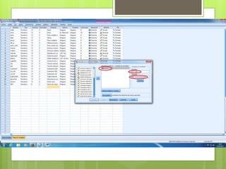  Lo conveniente sería categorizar la
variable numérica, para ello
recodificamos una variable distinta.
 Una vez abierta la pestaña, arrastramos la
variable que queremos categorizar, en este
caso IMC.
 