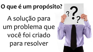 O que é um propósito?
A solução para
um problema que
você foi criado
para resolver
 