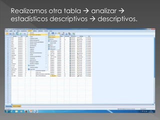 Realizamos otra tabla  analizar 
estadísticos descriptivos  descriptivos.
 