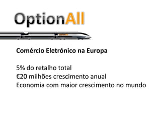 Comércio Eletrónico na Europa

5% do retalho total
€20 milhões crescimento anual
Economia com maior crescimento no mundo
 