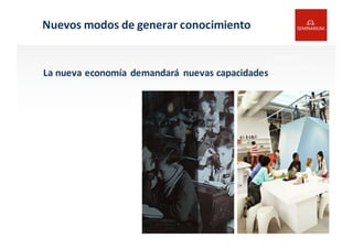 Contexto y
Conocimiento
Luis von
Ahn y
Severin
Hacker
La experiencia como modelo dialéctico: la práctica, el contexto y el conocimiento.
La	
  nueva	
  economía demandará	
   nuevas	
  capacidades
Nuevos	
  modos	
  de	
  generar	
  conocimiento
 