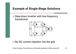 S. Buso, G. Spiazzi - Power Electronics in Photovoltaic Applications - CERN, January 2010 24
Example of Single-Stage Solutions
„ Step-down inverter with low-frequency
transformer
„ No DC current injection into the grid
 