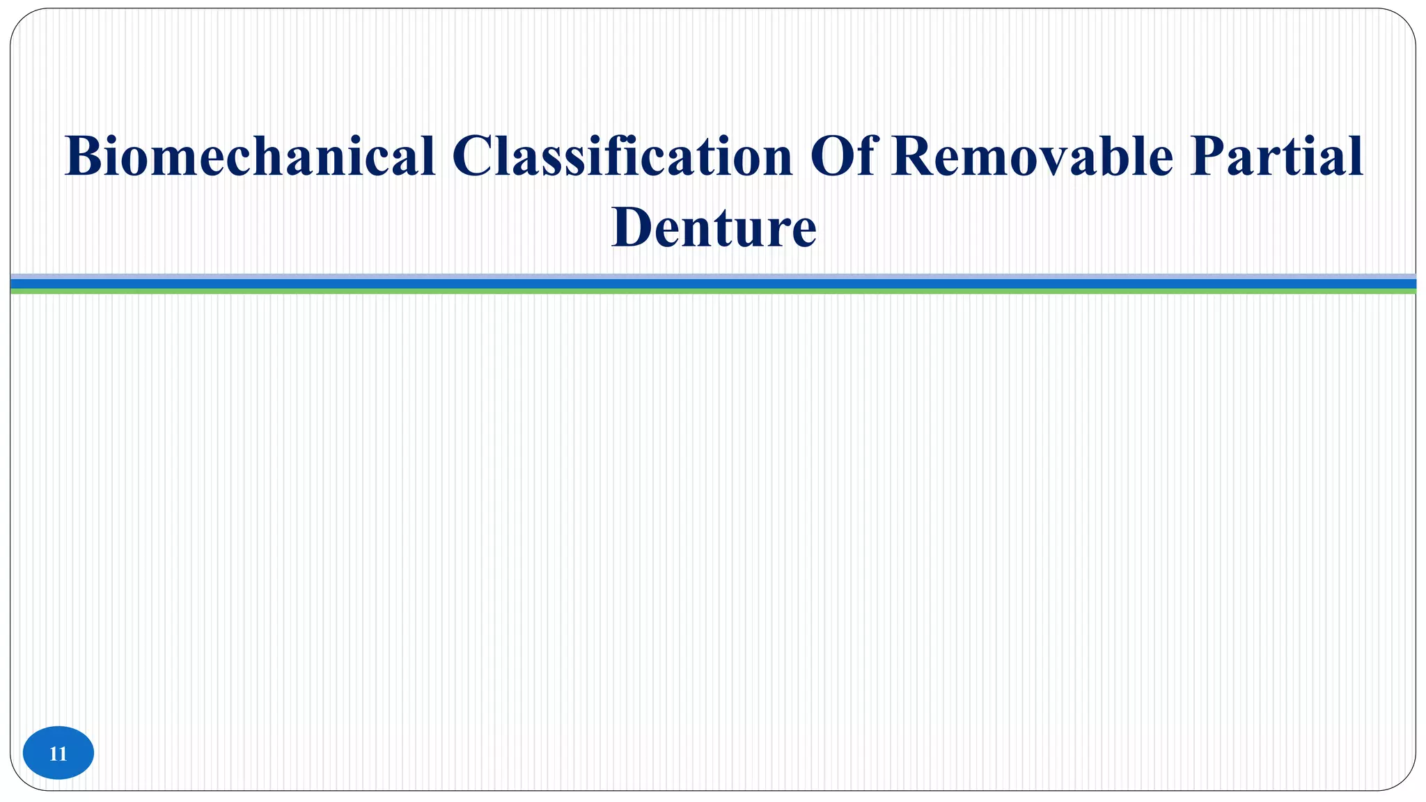 Biomechanical Classification Of Removable Partial
Denture
11
 