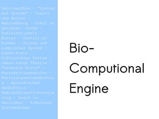 Übersicht und Inhalte
III. Virtual Reality
1. Konzepte Immersion, Flow, Cognitive Absorbtion, Presence
2. Gaming
3. CAVE
4. Parameter und Messung von Immersion / Presence
6. Trade-offs - Wieviel Immersion ist genug?
7. Simulator/ Gaming Sickness
8. Stress und Beanspruchung am Beispiel von “Global Hawk” Drohnen-Piloten
IV Augmentation
1. Augmented Reality
2. Life Logging und Bio-Feedback
3. Augmented Cognition
4. Messgrößen und Sensibilität der Maße
 