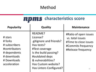 On Popularity and Quality Metrics of npm Packages | PPTX