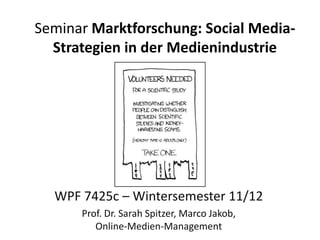 Seminar Marktforschung: SocialMedia-Strategien in der Medienindustrie WPF 7425c – Wintersemester 11/12 Prof. Dr. Sarah Spitzer, Marco Jakob, Online-Medien-Management 