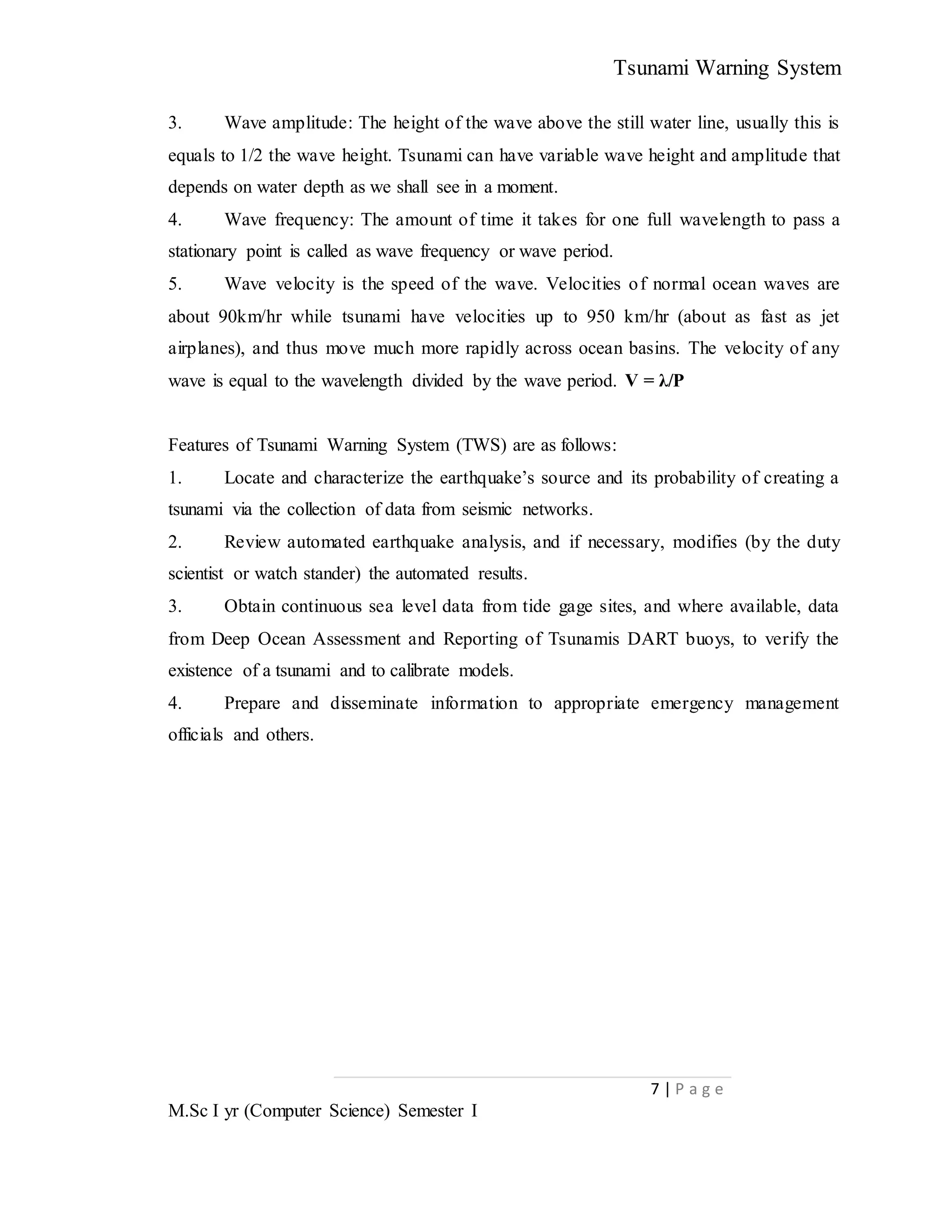 Tsunamy Computer Model tsunami warning system (synofsis) | DOCX