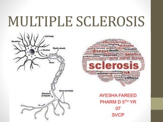 MULTIPLE SCLEROSIS
AYESHA FAREED
PHARM D 5TH YR
07
SVCP
 