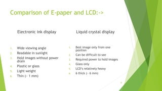 E Ink Display Vs Paper Seminar on electronic paper | PPTX
