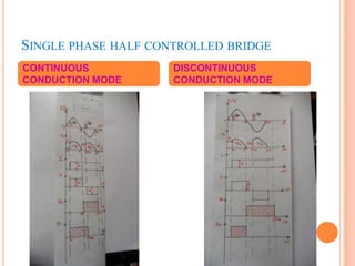 SINGLE PHASE HALF CONTROLLED BRIDGE
CONTINUOUS           DISCONTINUOUS
CONDUCTION MODE      CONDUCTION MODE
 