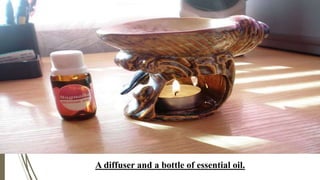 A diffuser and a bottle of essential oil.
 