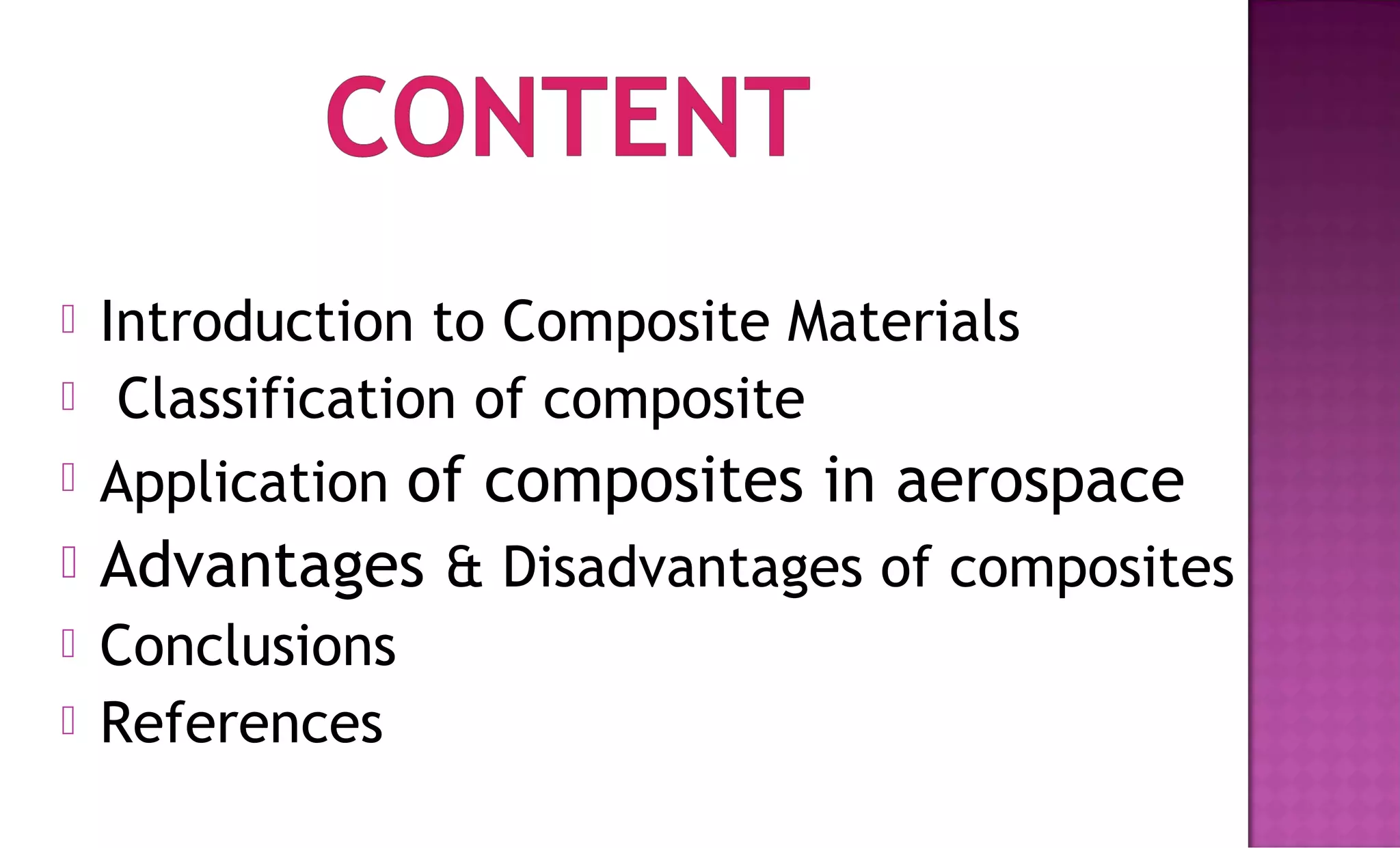 Seminar on composite application in aerospace engg | PPT | Free Download