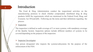 FDA inspection of manufacturing sites | PPTX