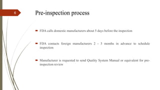 Fda Inspection Process FDA inspection of manufacturing sites | PPTX