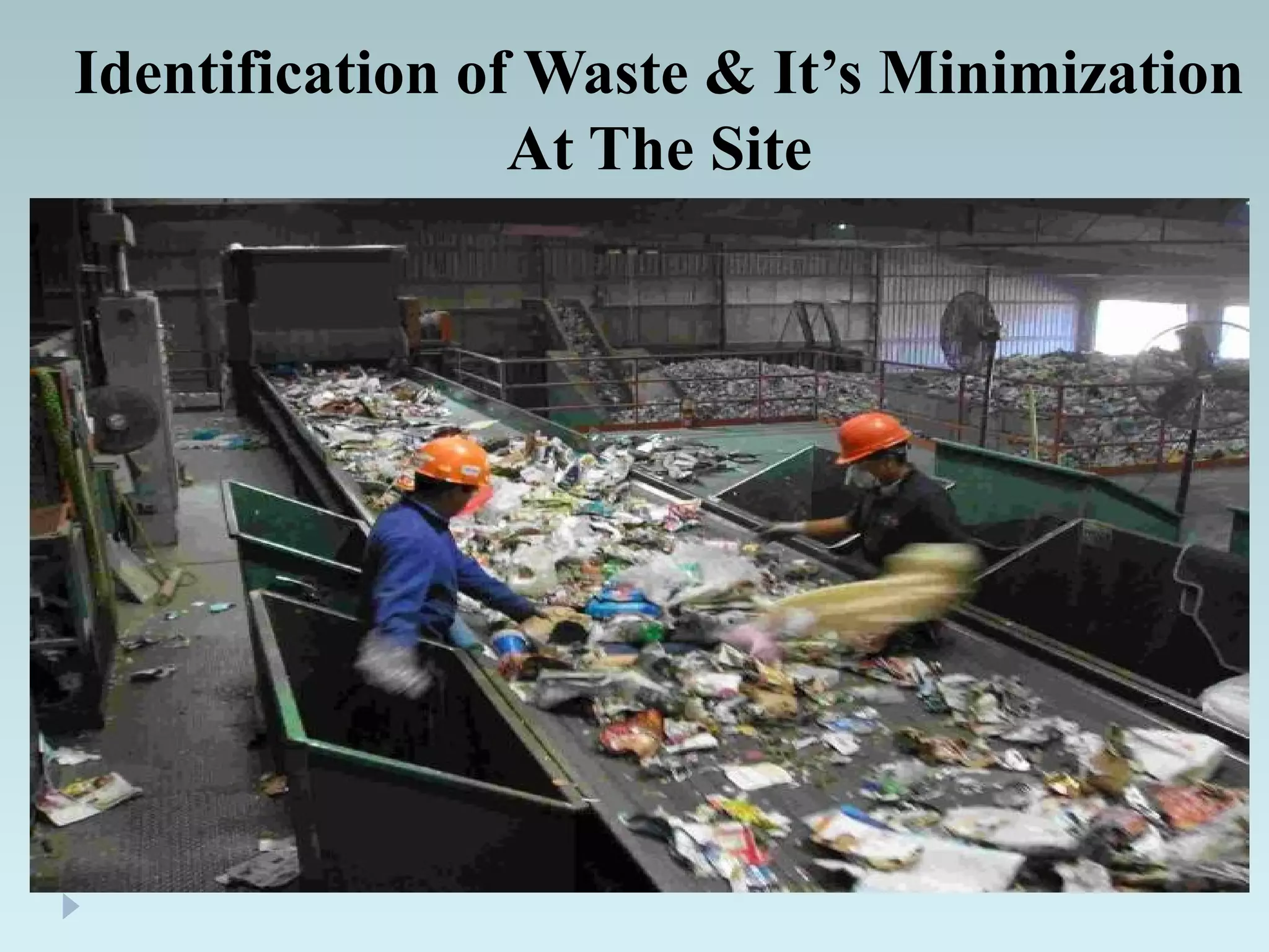 Identification of Waste & It’s Minimization
At The Site
 