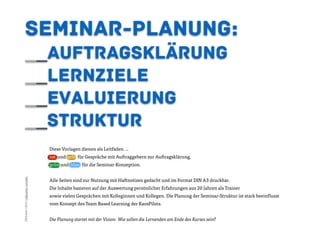 Seminar-
Planung:
Auftragsklärung. Lernziele
Evaluierung. Dramaturgie
Ulf Grüner | 2016 | ulfgruener.com/edu
 