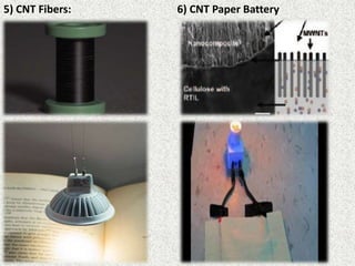 5) CNT Fibers: 6) CNT Paper Battery
 