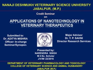 Submitted to:
Dr. ADITYA MISHRA
Officer- In-charge
Seminar/Synopsis
Major Advisor
Dr. Y. P. SAHNI
Director Research Services
Presented by:
NARENDRA SINGH
M.V.Sc. Scholar
J/V/M/ 22/2016
DEPARTMENT OF VETERINARY PHARMACOLOGY AND TOXICOLOGY
COLLEGE OF VETERINARY SCIENCE AND ANIMAL HUSBANDRY
JABALPUR (M.P.)
 