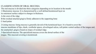 Mucous Classification Complete denture and denture material Seminar | PPTX
