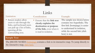 Screenreader Hyperlink Example Design Considerations for Web Accessibility | PPTX