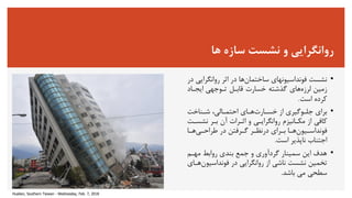 •
‫نشست‬
‫فونداسیونهای‬
‫ساختمان‬
‫ها‬
‫اثر‬ ‫در‬
‫روانگرای‬
‫ی‬
‫در‬
‫زمین‬
‫لرزه‬
‫های‬
‫قابلل‬ ‫خسارت‬ ‫گذشته‬
‫تلوجهی‬
‫ایجلاد‬
‫است‬ ‫کرده‬
.
•
‫از‬ ‫جللوگیری‬ ‫برای‬
‫خسلارت‬
‫هلای‬
‫شلناخت‬ ،‫احتملالی‬
‫مکلانیم‬ ‫از‬ ‫کافی‬
‫روانگرایلی‬
‫نشسل‬ ‫بلر‬ ‫نن‬ ‫اثلرات‬ ‫و‬
‫ت‬
‫لیون‬
‫ل‬‫فونداس‬
‫لا‬
‫ل‬‫ه‬
‫لرای‬
‫ل‬‫ب‬
‫لر‬
‫ل‬‫درنظ‬
‫در‬ ‫لرفتن‬
‫ل‬‫گ‬
‫لی‬
‫ل‬‫طراح‬
‫لا‬
‫ل‬‫ه‬
‫است‬ ‫ناپذیر‬ ‫اجتناب‬
.
•
‫مهلم‬ ‫روابط‬ ‫بندی‬ ‫جمع‬ ‫و‬ ‫گردنوری‬ ‫سمینار‬ ‫این‬ ‫هدف‬
‫از‬ ‫ناشی‬ ‫نشست‬ ‫تخمین‬
‫روانگرایی‬
‫در‬
‫فونداسی‬
‫ون‬
‫هلای‬
‫باشد‬ ‫می‬ ‫سطحی‬
.
‫روانگرایی‬
‫ها‬ ‫سازه‬ ‫نشست‬ ‫و‬
Hualien, Southern Taiwan - Wednesday, Feb. 7, 2018
 