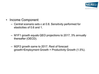 • Income Component
– Central scenario sets ε at 0.8. Sensitivity performed for
elasticities of 0.6 and 1.
– M1F1 growth eq...