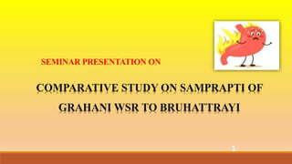 1
SEMINAR PRESENTATION ON
COMPARATIVE STUDY ON SAMPRAPTI OF
GRAHANI WSR TO BRUHATTRAYI
 