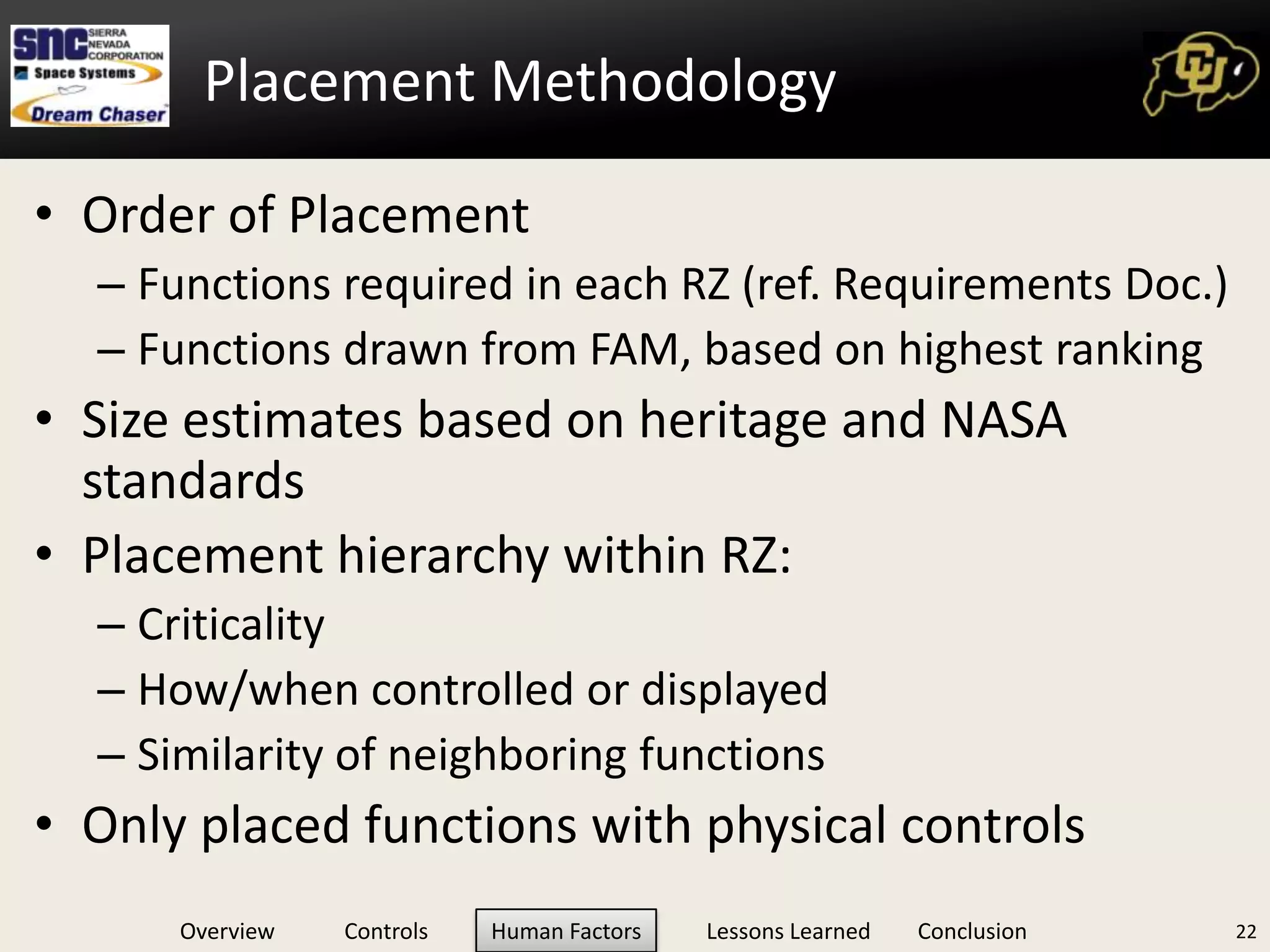 Trade Study: 6-axis Control PlacementOptions:Key Weighted Variables:Control Authority, Control Area Occupied, Placement feasibility, MassSticks Outside, THC Center Rated HighestIn all but 1 permutation of sensitivity analysisSick between leg, THC centerTies when ingress/egress weight reduced by 1Implications: Soft selection, needs further ergonomic consideration11
