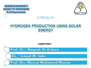 Hydrogen production using solar energy (PV cell) | PPT