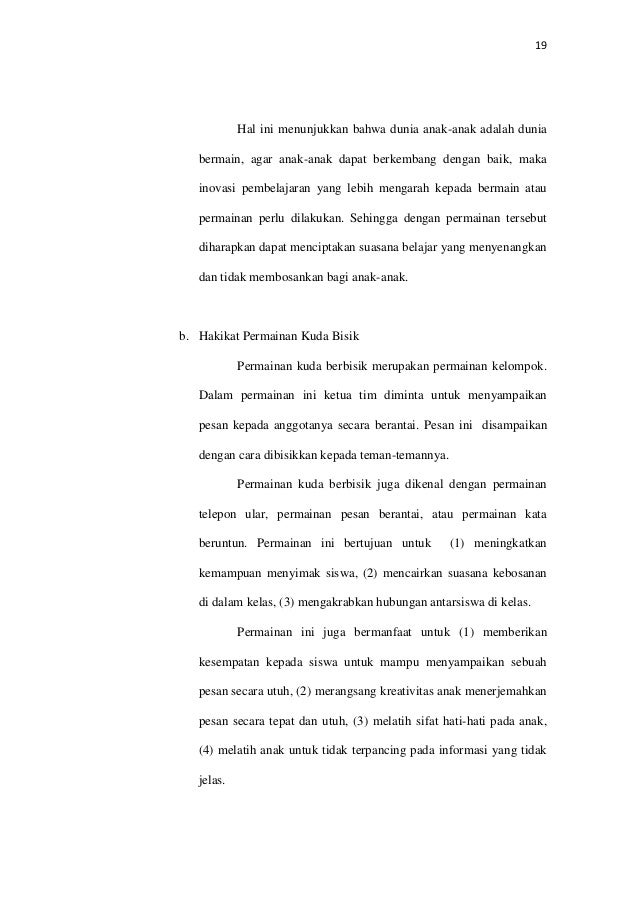 Pengaruh Penggunaan Permainan Kuda Berbisik Dalam