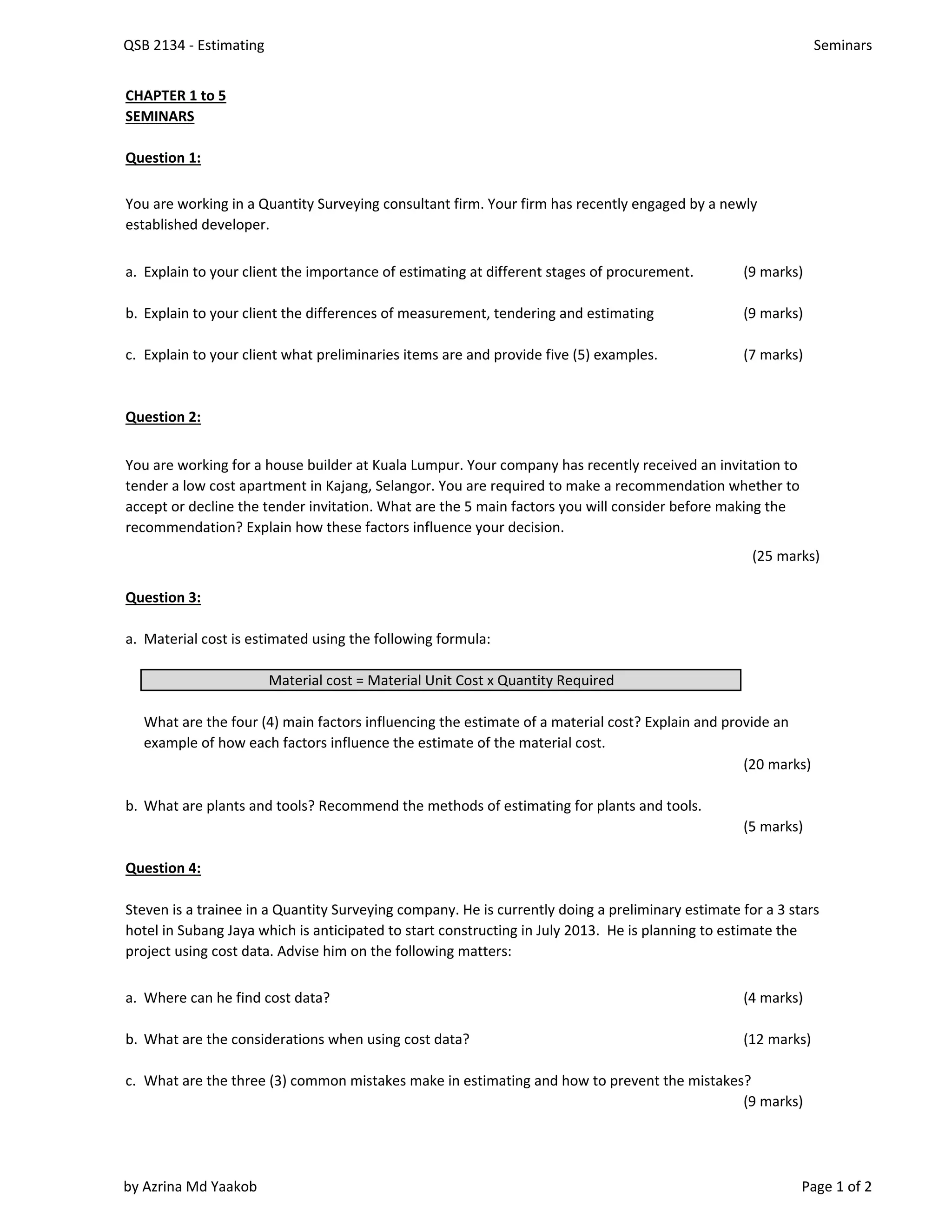 Seminar 1 - Theory Question | PDF