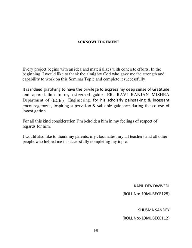 Acknowledgement For Seminar Report In Engineering Pdf